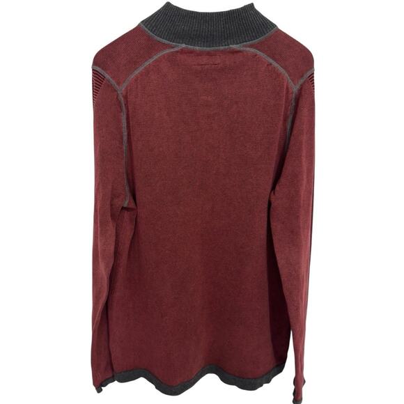 Carbon 2 Cobalt Mens L Burgundy Gray Trim Cotton 1/4 Zip Pullover Sweater Fall - Picture 2 of 7